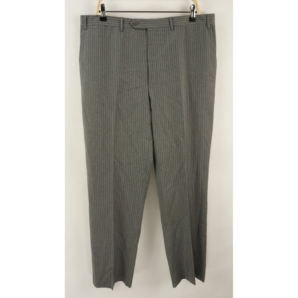 Canali Super 120's Twill Jersey Wool Striped Trousers Men's 38 x 31 Gray‎ White